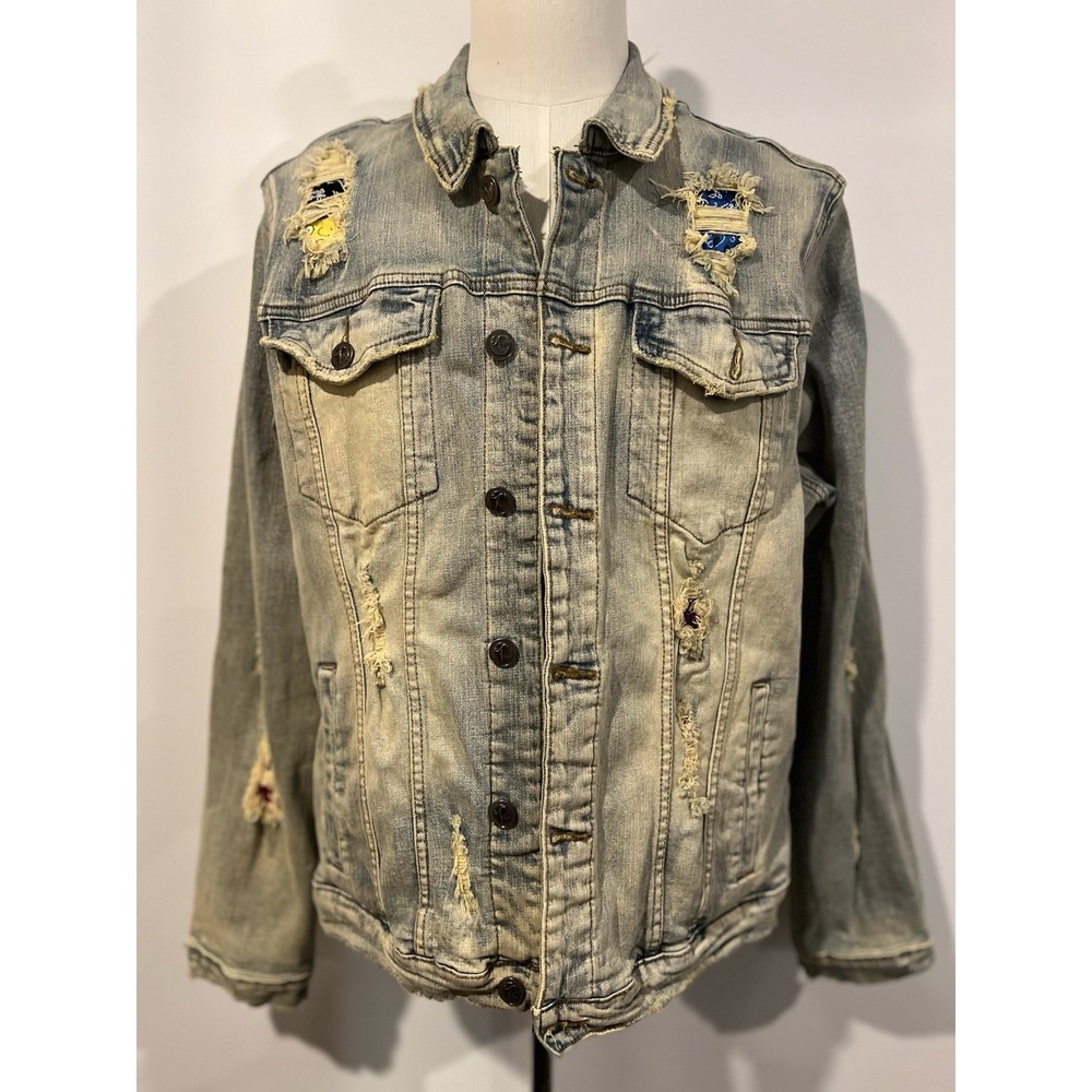 Jean Denim Jacket Cote De Nuits Guerrero Et Paix Distressed With Patchwork Xl
